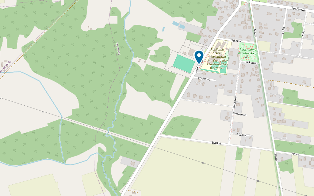 Mapa okolicy żłobka: ul. Radomska 72 w Stromcu, z zaznaczonym położeniem placówki